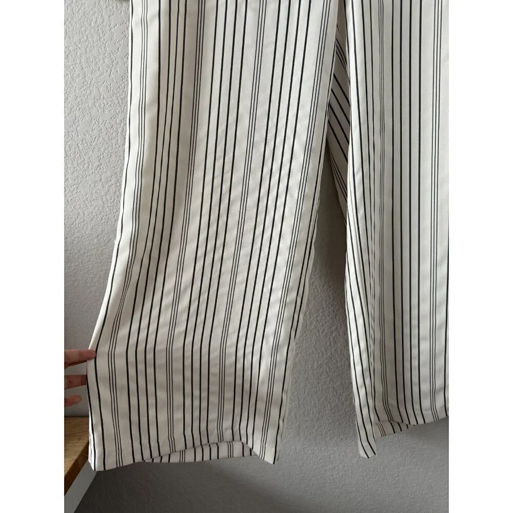 Long Tall Sally Pin Striped Wide Leg Pull On Trouser Pants Nautical Coastal 12 - Picture 4 of 9